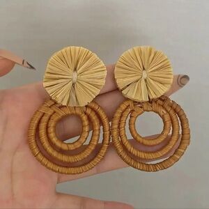 Bohemian Raffia Rattan Drop Earrings